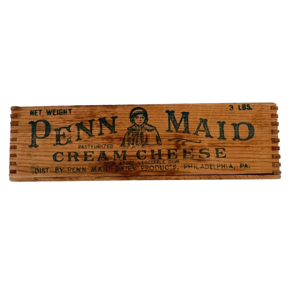 Vintage 50s Penn Maid Wooden Cheese Box Dove-Tail Antique Country Kitchen Decor